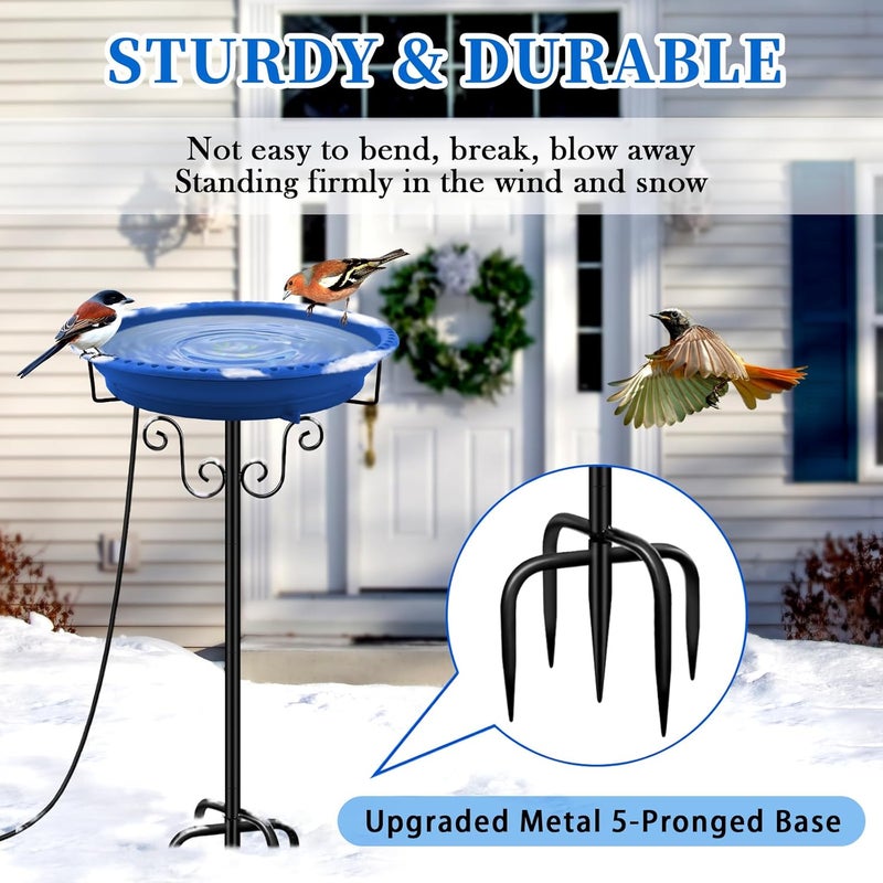 Lovppy Heated Bird Baths for Outdoors for Winter, 100W Heated Bird Bath Water Heater with Thermostatically Controlled, Heated Bird Baths Bowl with Metal Stake for Outside Garden Patio Yard (Blue) - Image 5